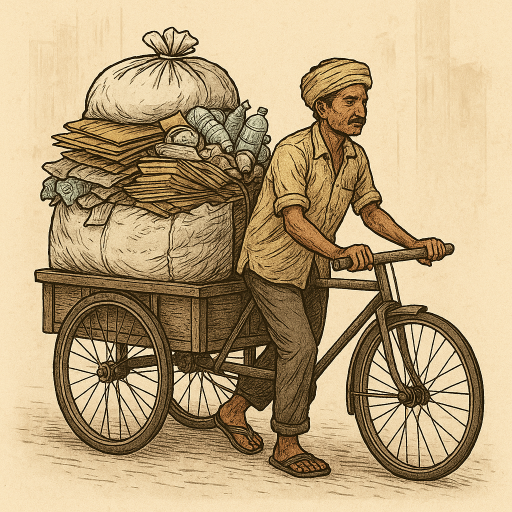 paddler with recyclables